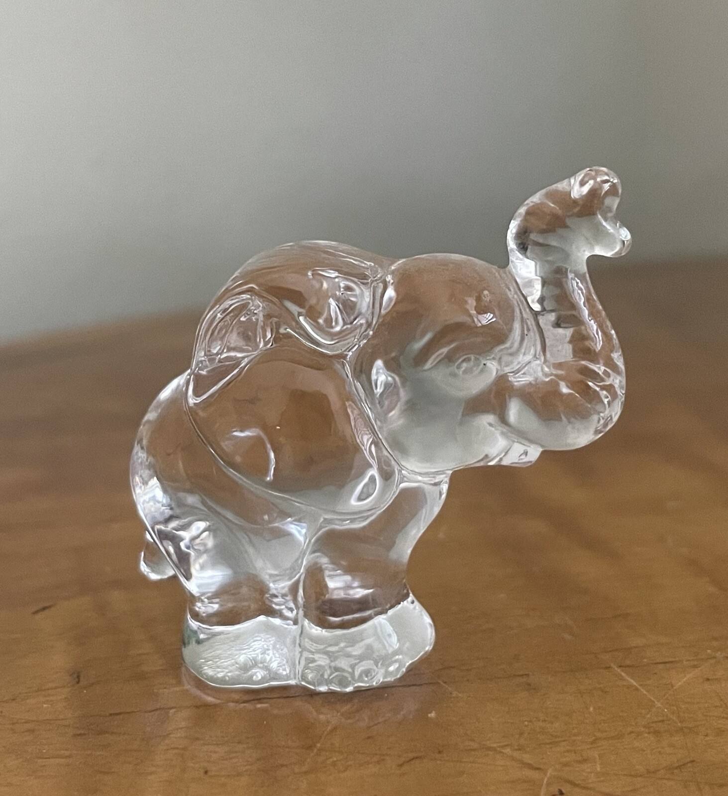 Vintage Goebel Clear Glass Baby Elephant Trunk Up Figurine Signed