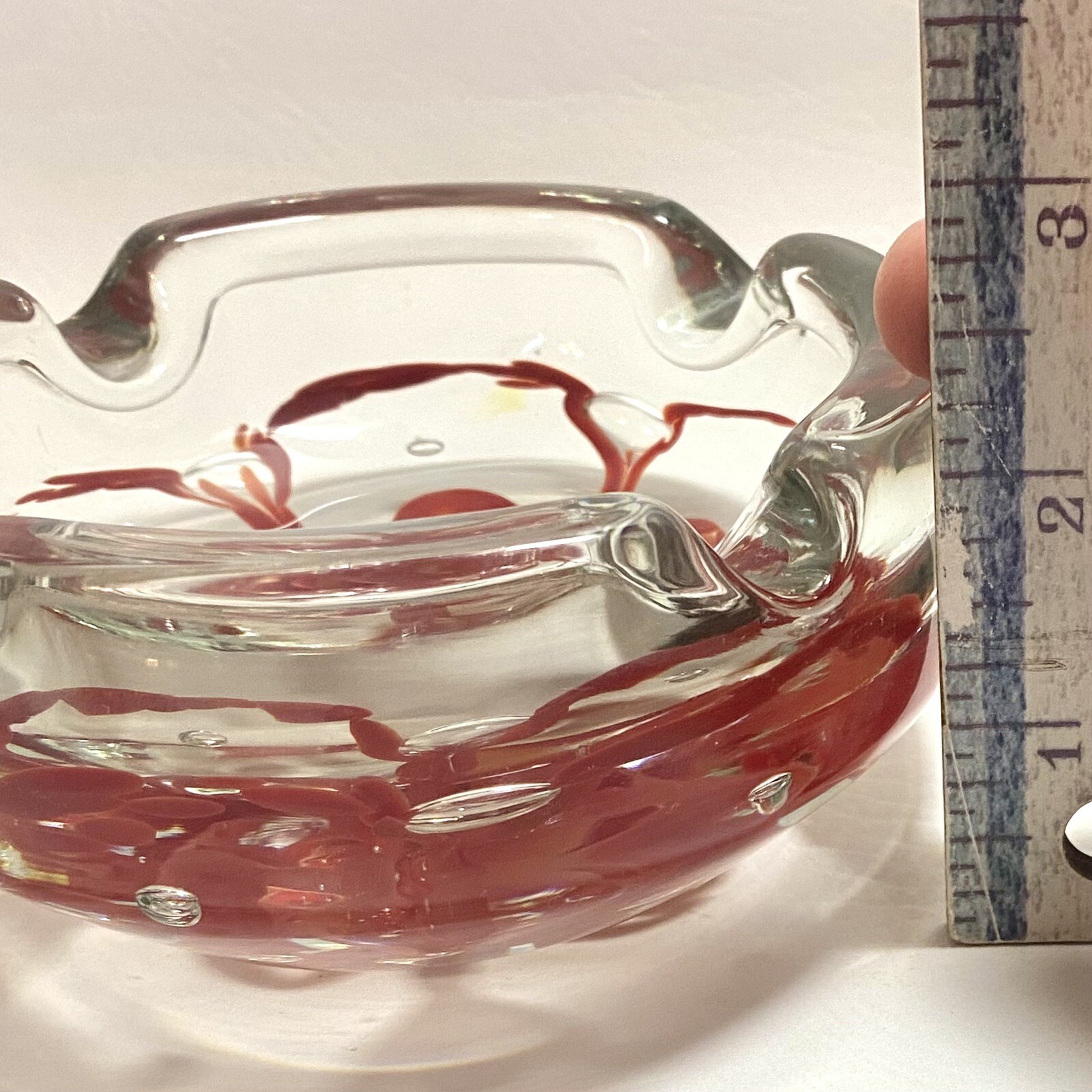 Vtg Murano Cigarette Cigar Ashtray Pipe Bowl Trinket Dish Red Swirl Art Glass