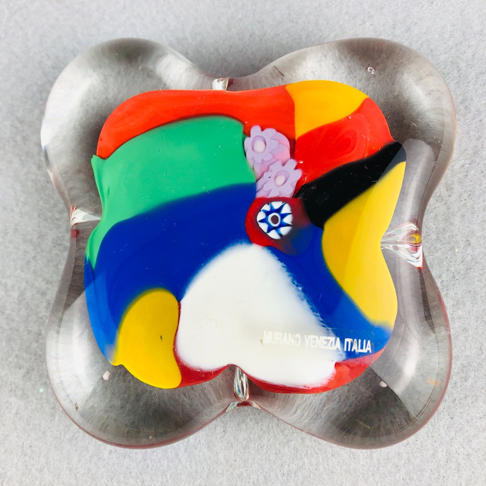 Murano Art Glass Paperweight Clover Patchwork Venice Venezia Italy Italia VTG