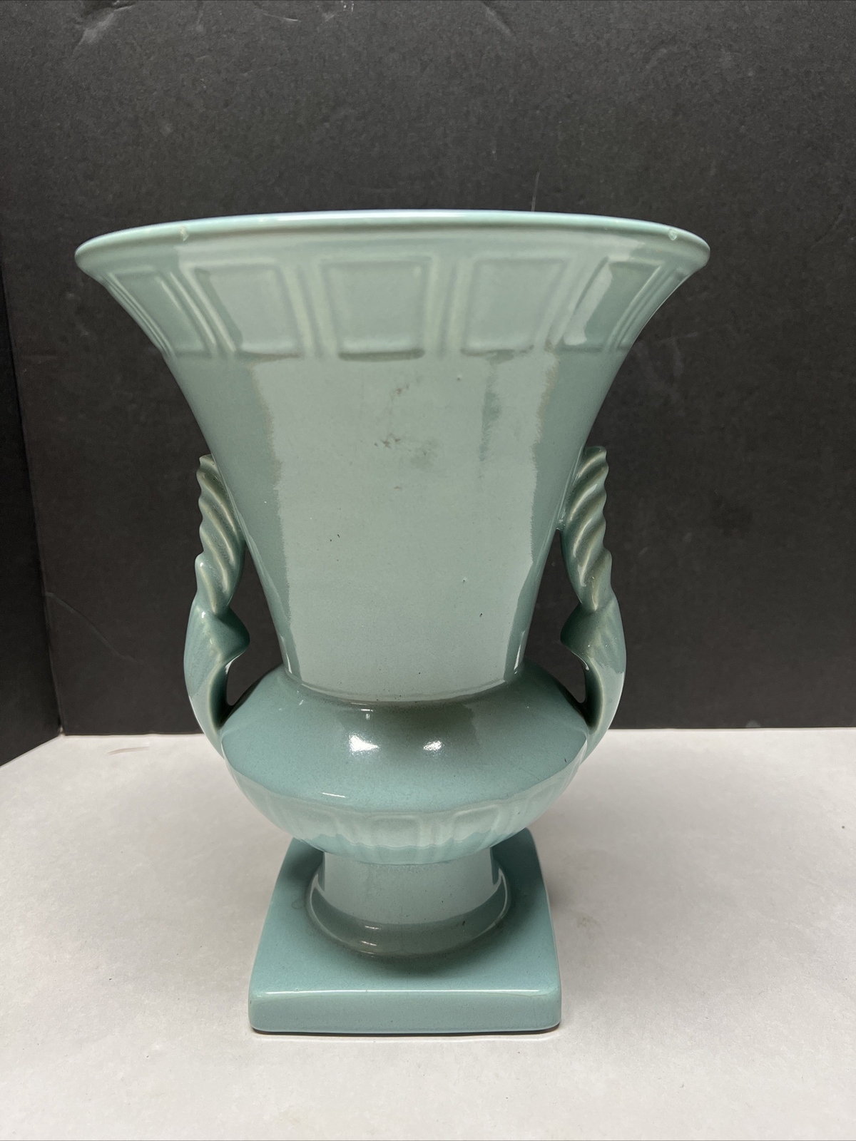HAEGER MCM Pottery Vase Robins Egg Blue Green Turquoise 10” Square Base
