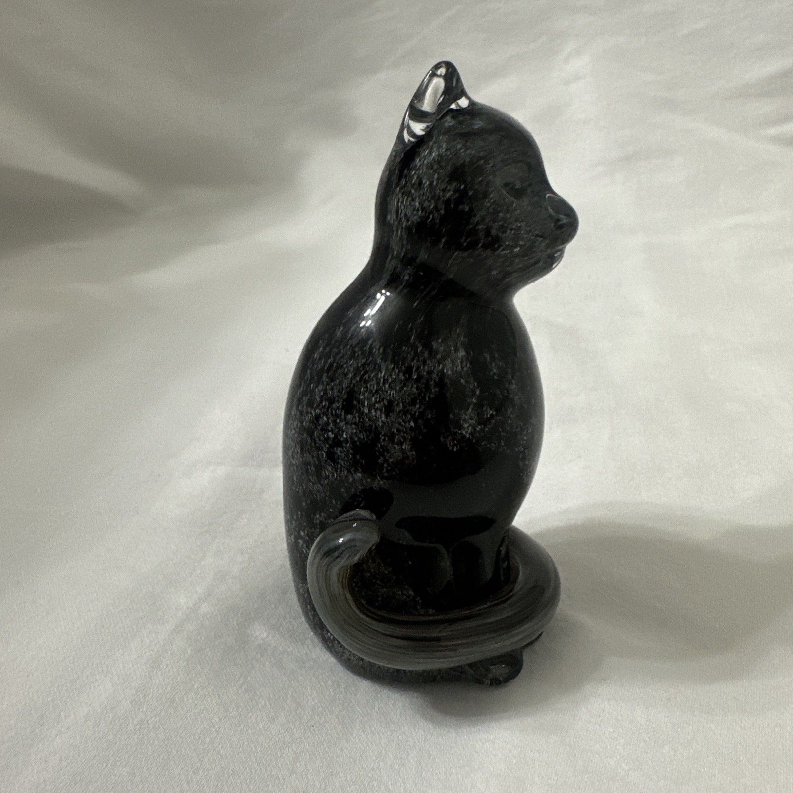 Langham England Black Cat Handmade Art Glass Paperweight Small
