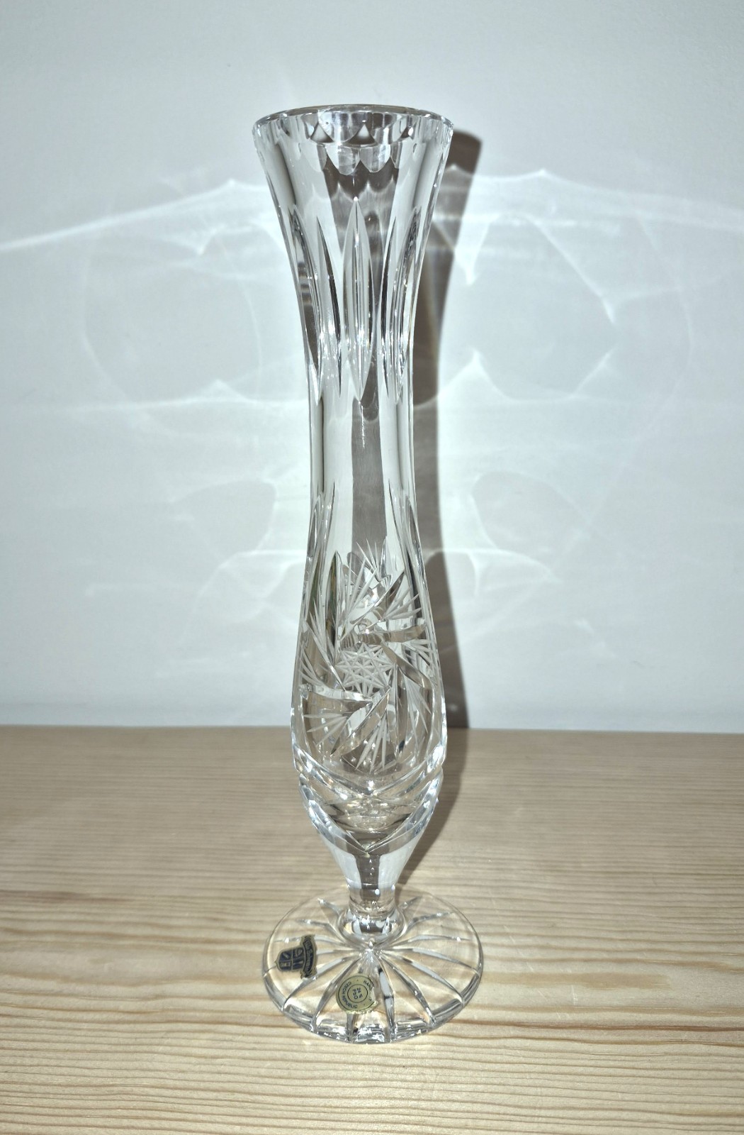 Vintage Bohemia Cut Lead Crystal Bud Vase Pinwheel/Starburst Design 9 1/8″ tall