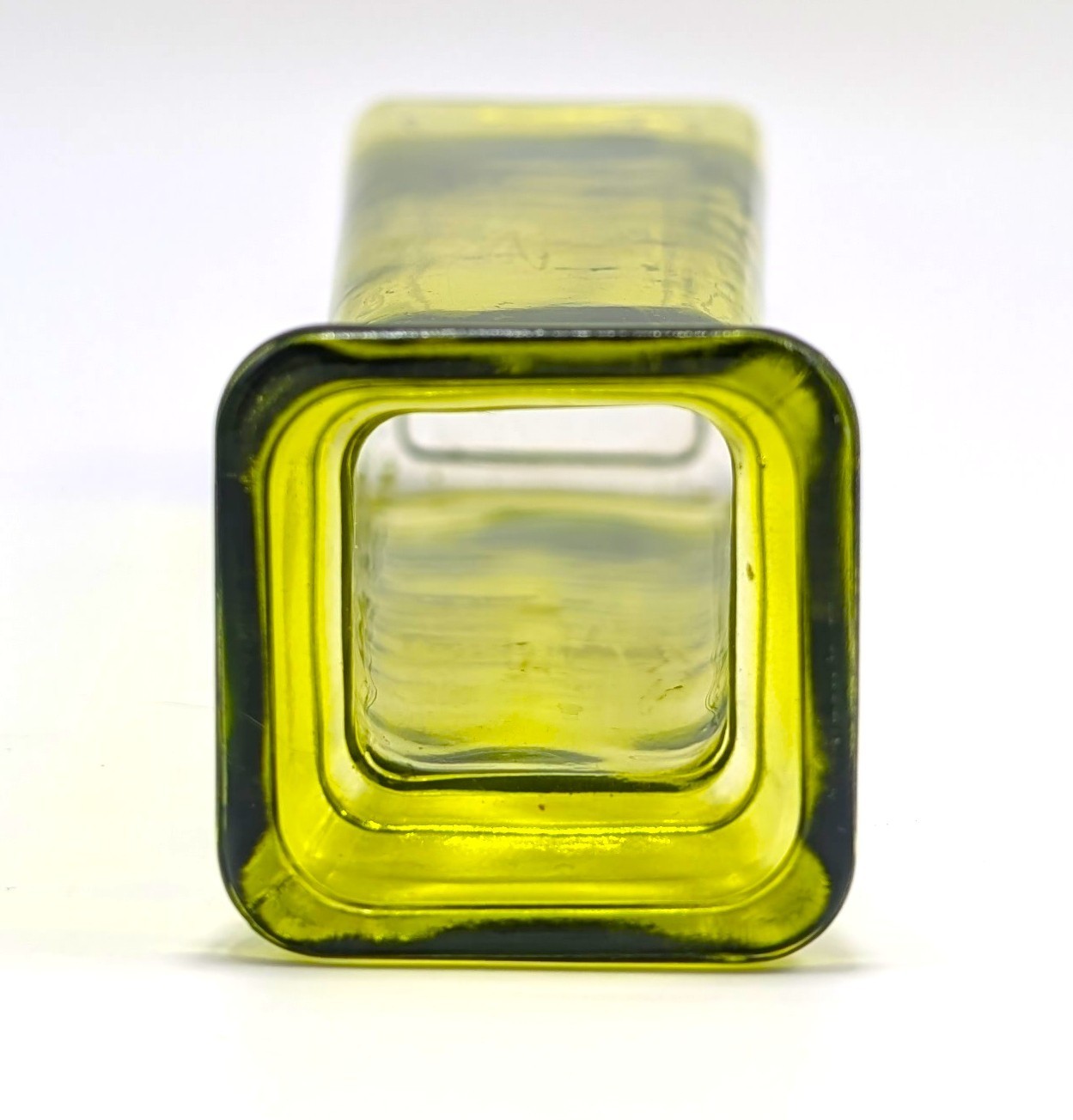 Vintage Chartreuse Glass Vase Square Mid Century Modern Bright Green 7.5″ H