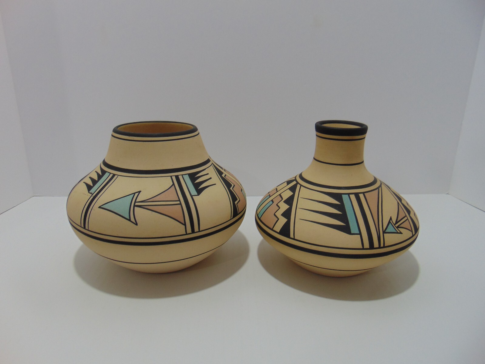 2 Arrows Vases Southwest Style Light Blue Light Pink And Black Hand Painted