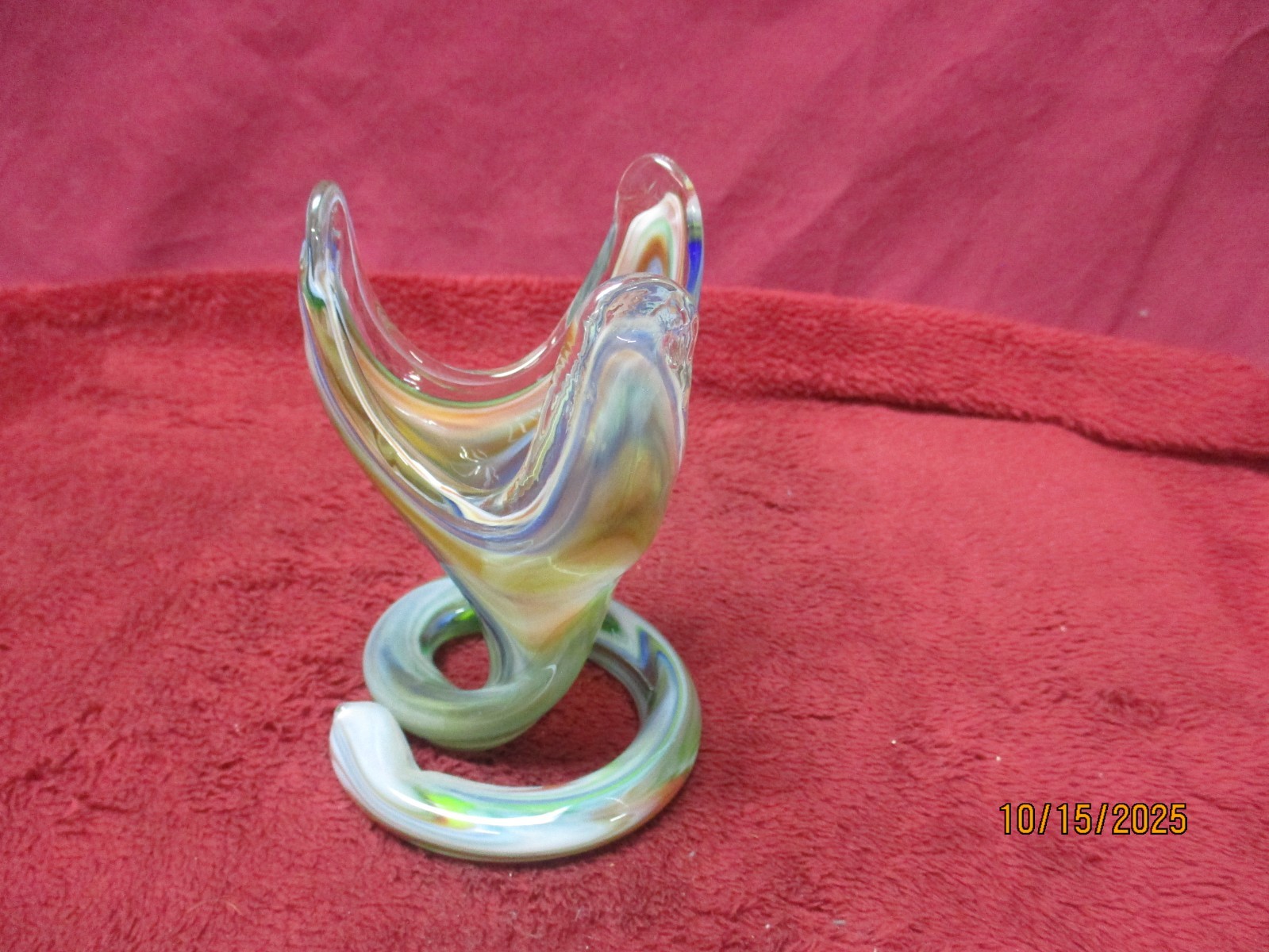 Vintage Art Glass Serpentine Snake, Bud Vase, 5″ tall, Unmarked