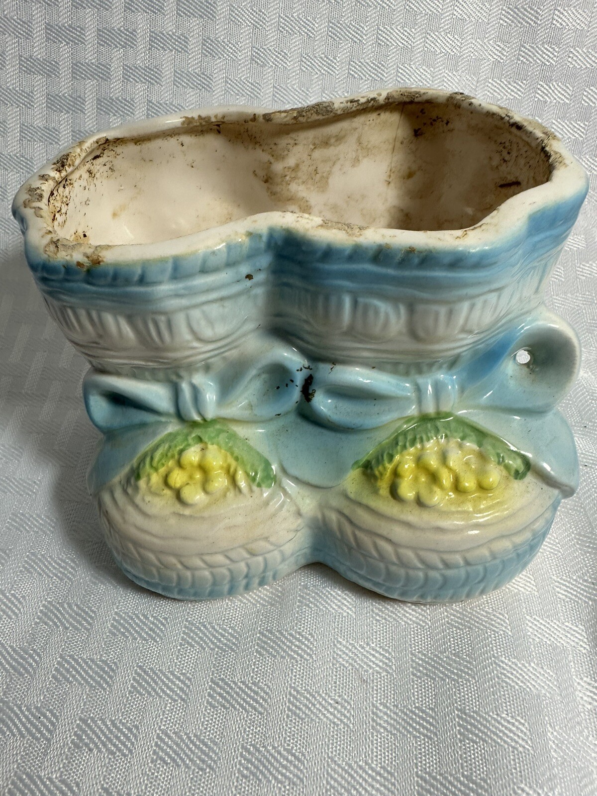 4 Vintage Ceramic Baby Planter White/Pink/Blue, Shoes, Lamb, Lefton Kewpie Doll
