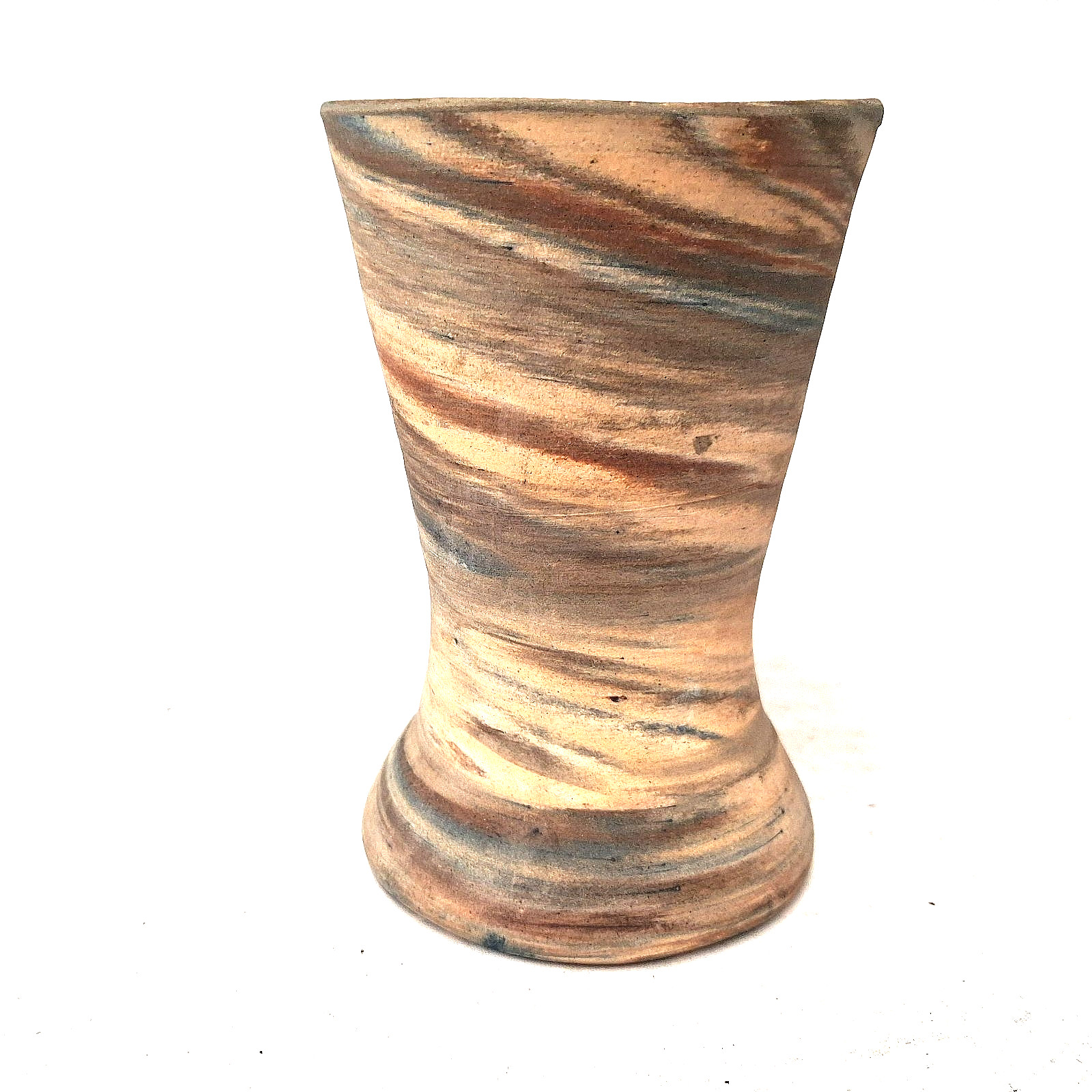 Studio Art Pottery Hourglass Vase Marbled Swirl Glaze Earth Tone Mission Style