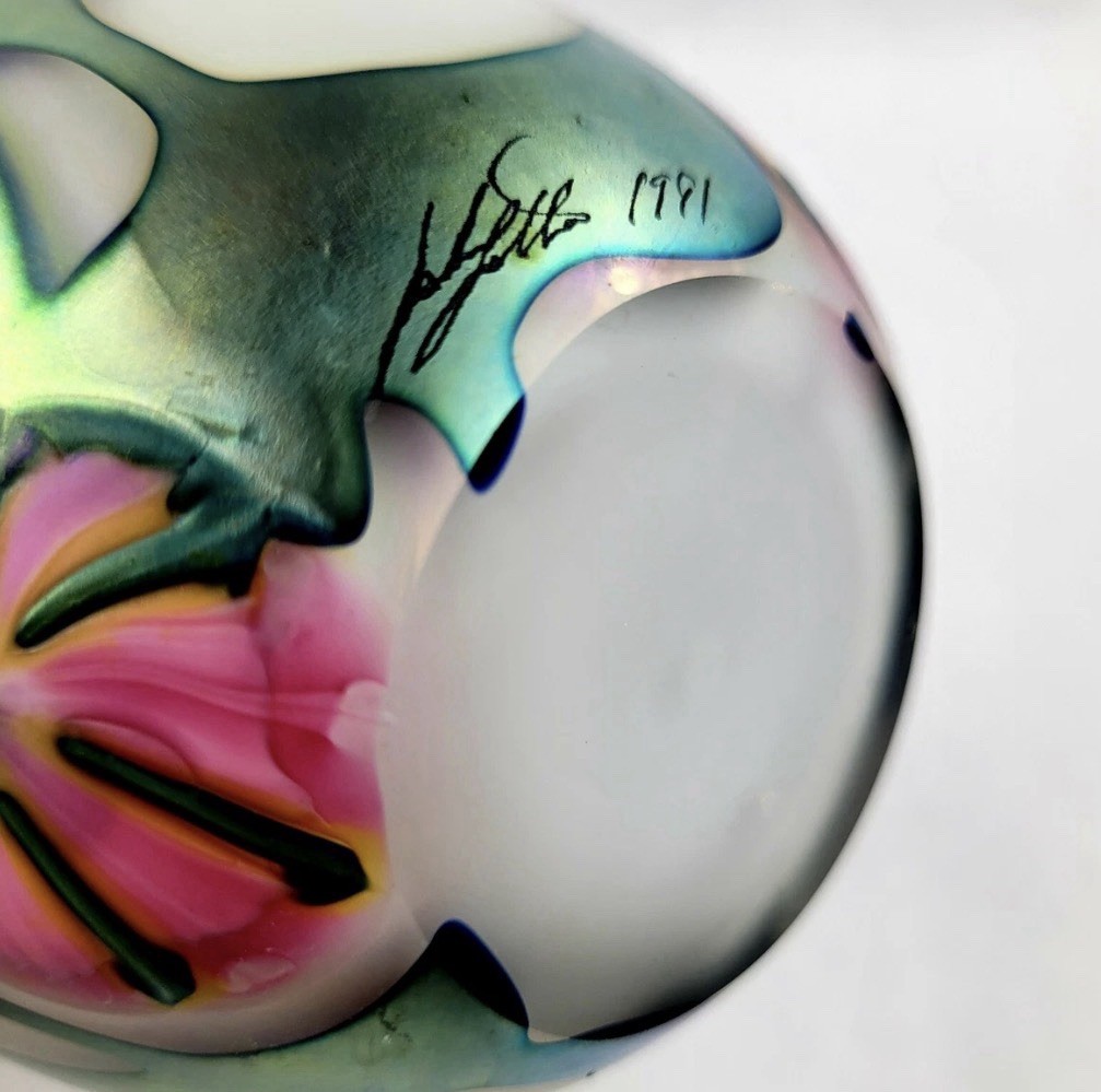 John Lotton Art Glass Multi Floral Vase