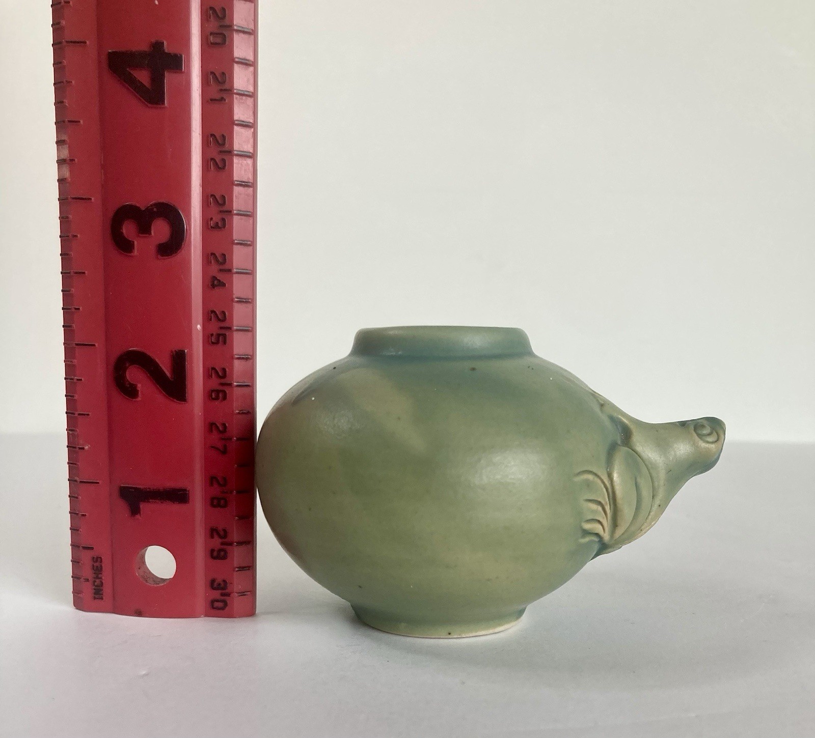 Small Balinese? Celadon Frog Vase Weed Pot 3 1/2″ Wide X 2 1/4″ High