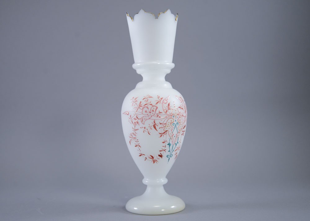 Richardson / Stourbridge Victorian Enamel White Glass Vase Victorian