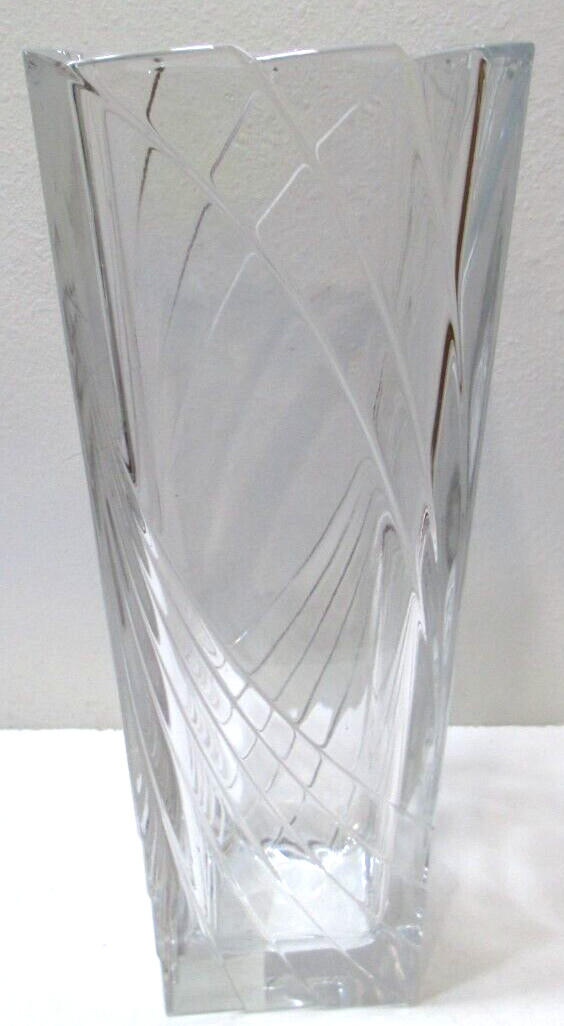Vintage Mikasa Lead Crystal Glass Vase Quattro Square HEAVY Czech Republic 12″ T
