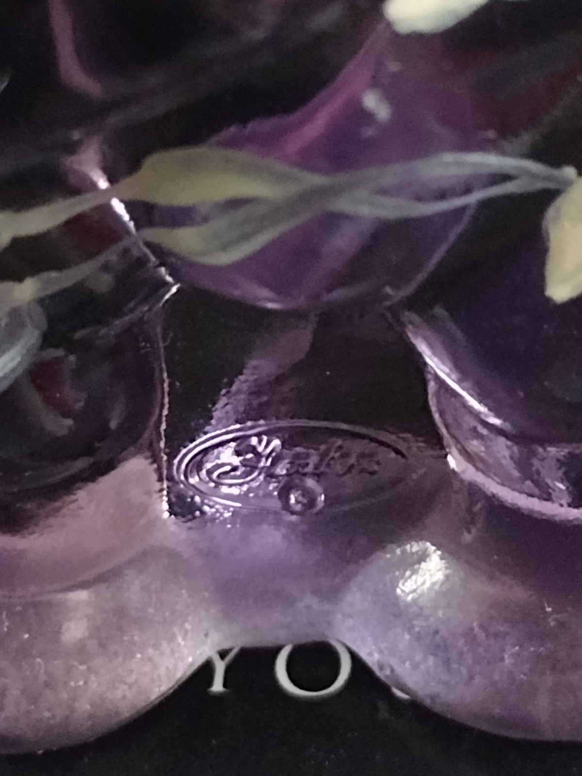 Fenton Purple Glass Elephant Trunk Up Figurine Hand Painted