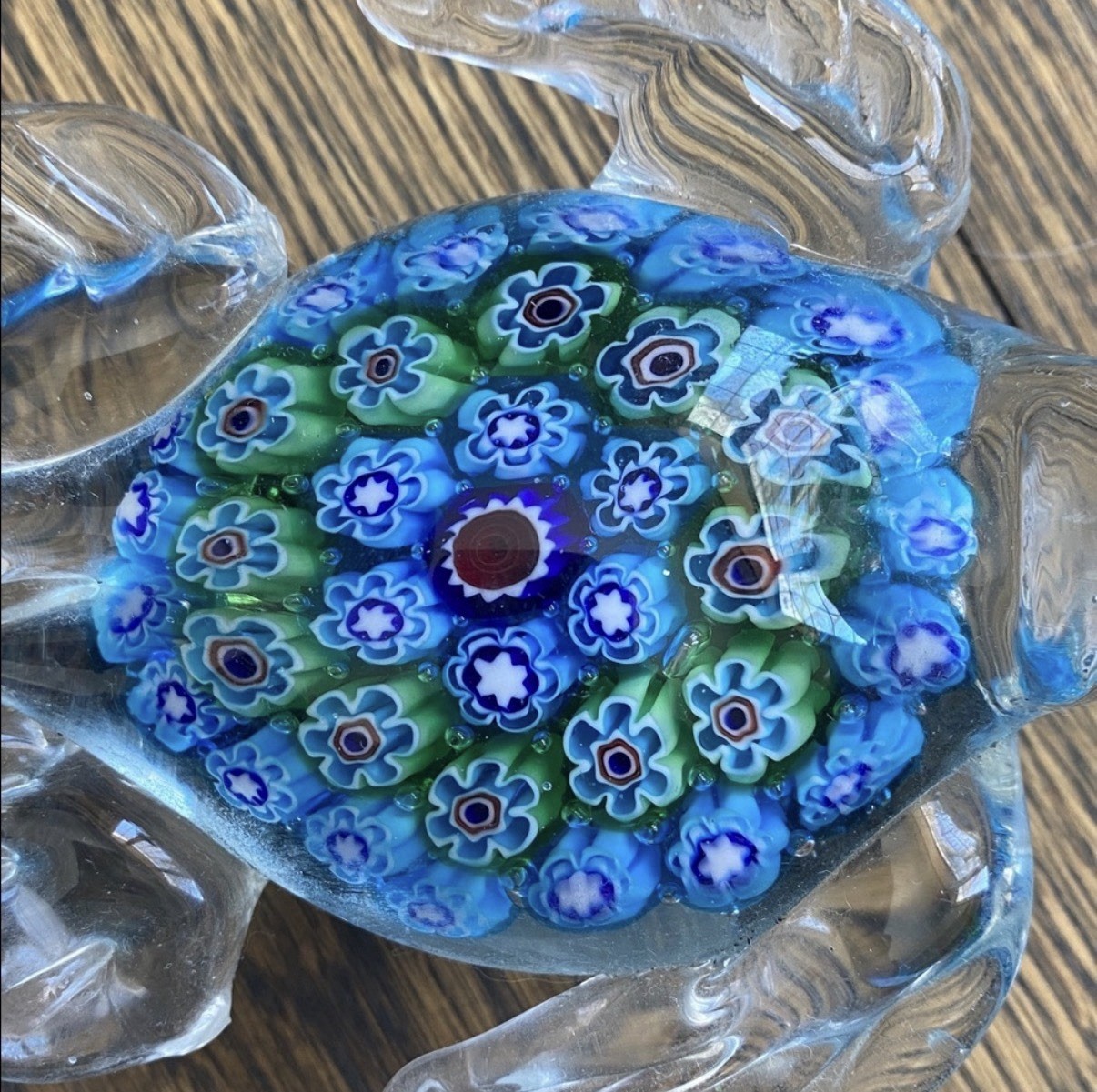 Art Glass Turtle Figurine, Blue Clear Green Multicolor