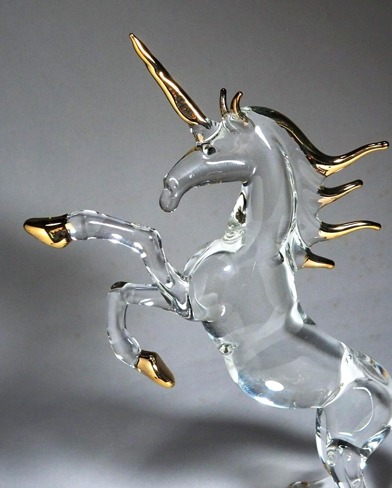 Unicorn horse figurine figure hand blown glass art Myth gold trim 6″ gift decor