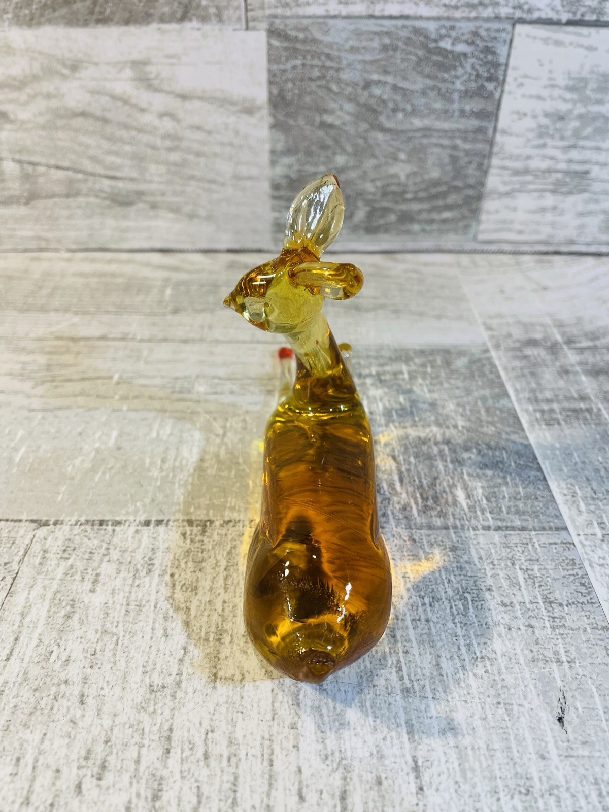 Vintage Hand Blown Amber Art Glass Deer / Fawn Christmas Holiday 6” Long