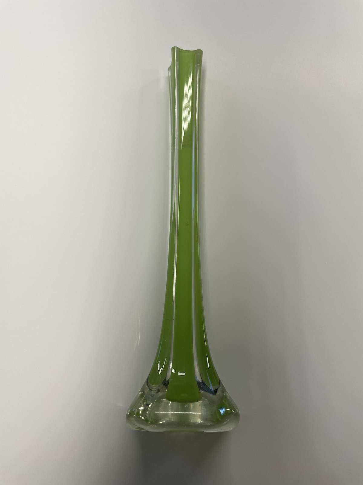 Hand Blown-Art Glass 11.5 Inch Clear/Green Vase-Single Bud Vase