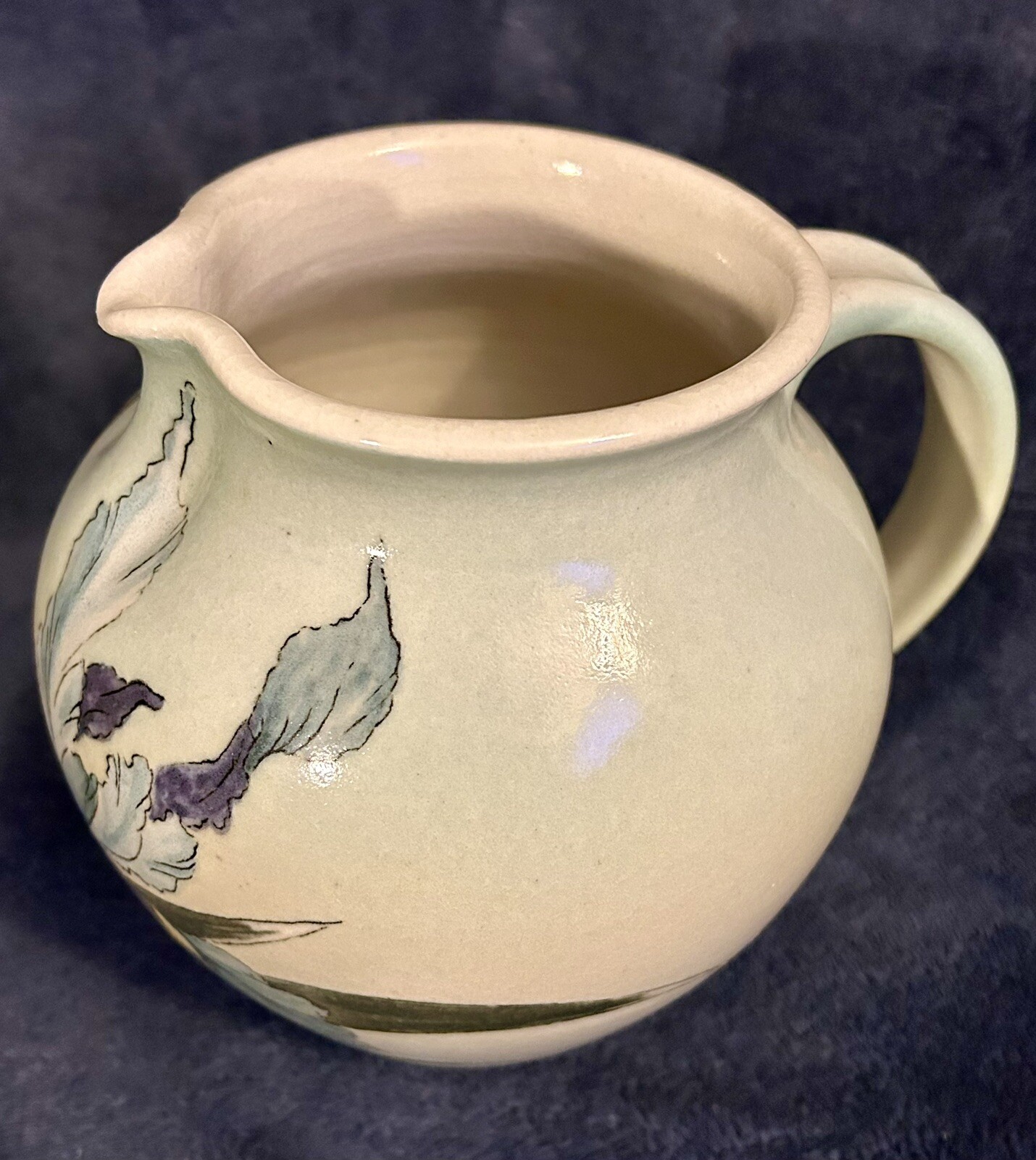 Santa Barbara Ceramic Design 1982 Art Pottery Hand Painted Pitcher Vase 7”x6.5”