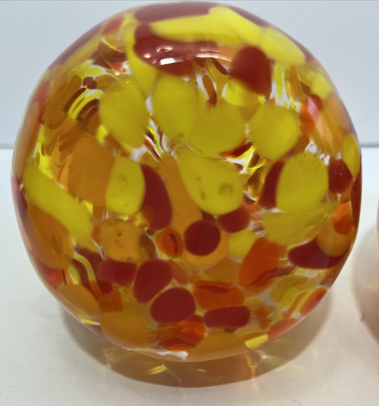 Blown Glass Squash Table Decor Red, Orange and Yellow Clear Ribbed Glass-Pretty