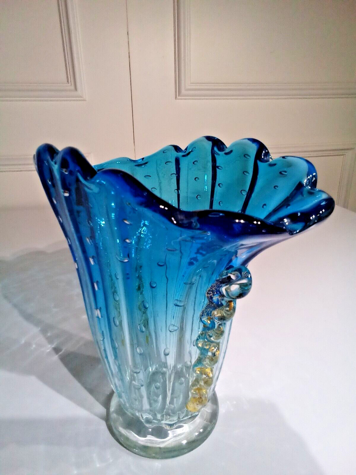 Barovier Toso Murano Large Controlled Bubble Bullicante Hand Blown Glass Vase