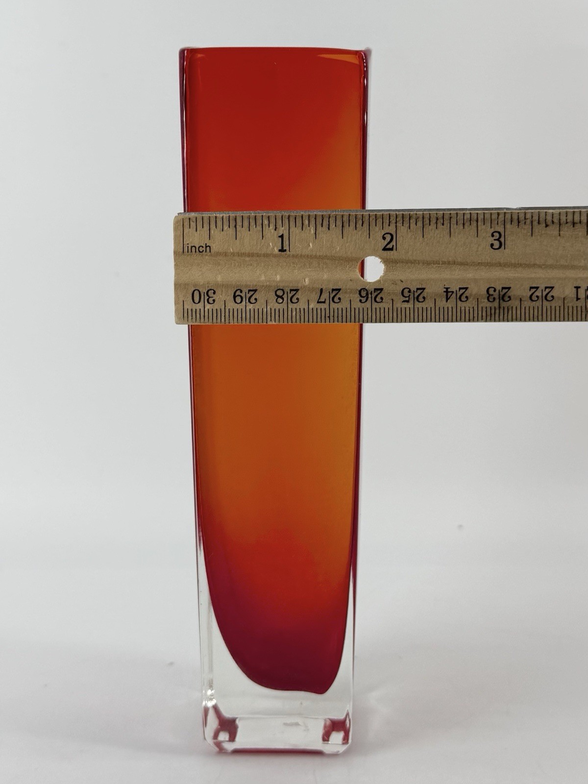 Vtg Sommerso Murano Style Faceted Block Bud Vase Red 7” Art Glass Home Decor