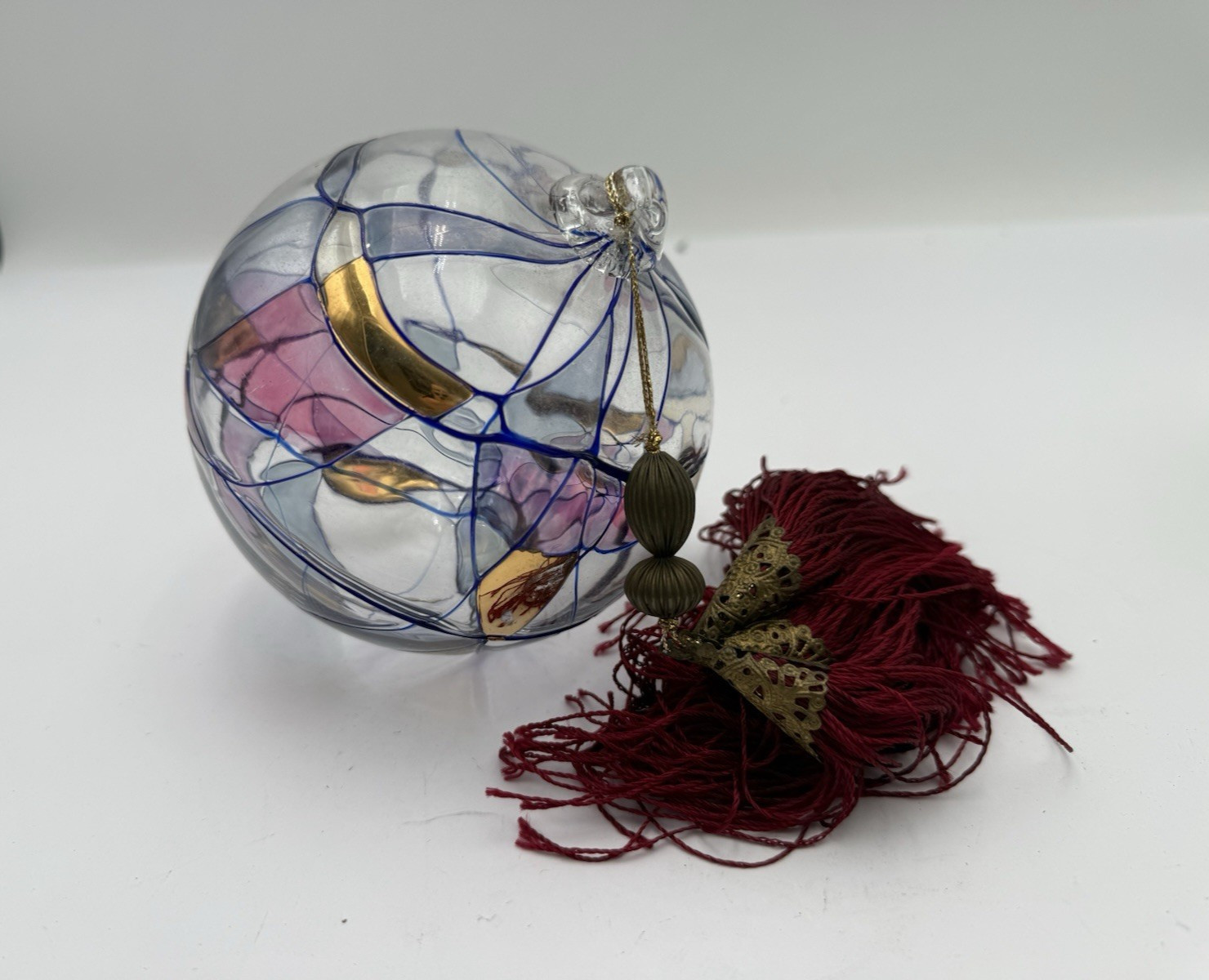 Vintage 5″ Large Romania Glass Blown Art Glass Ornament E171