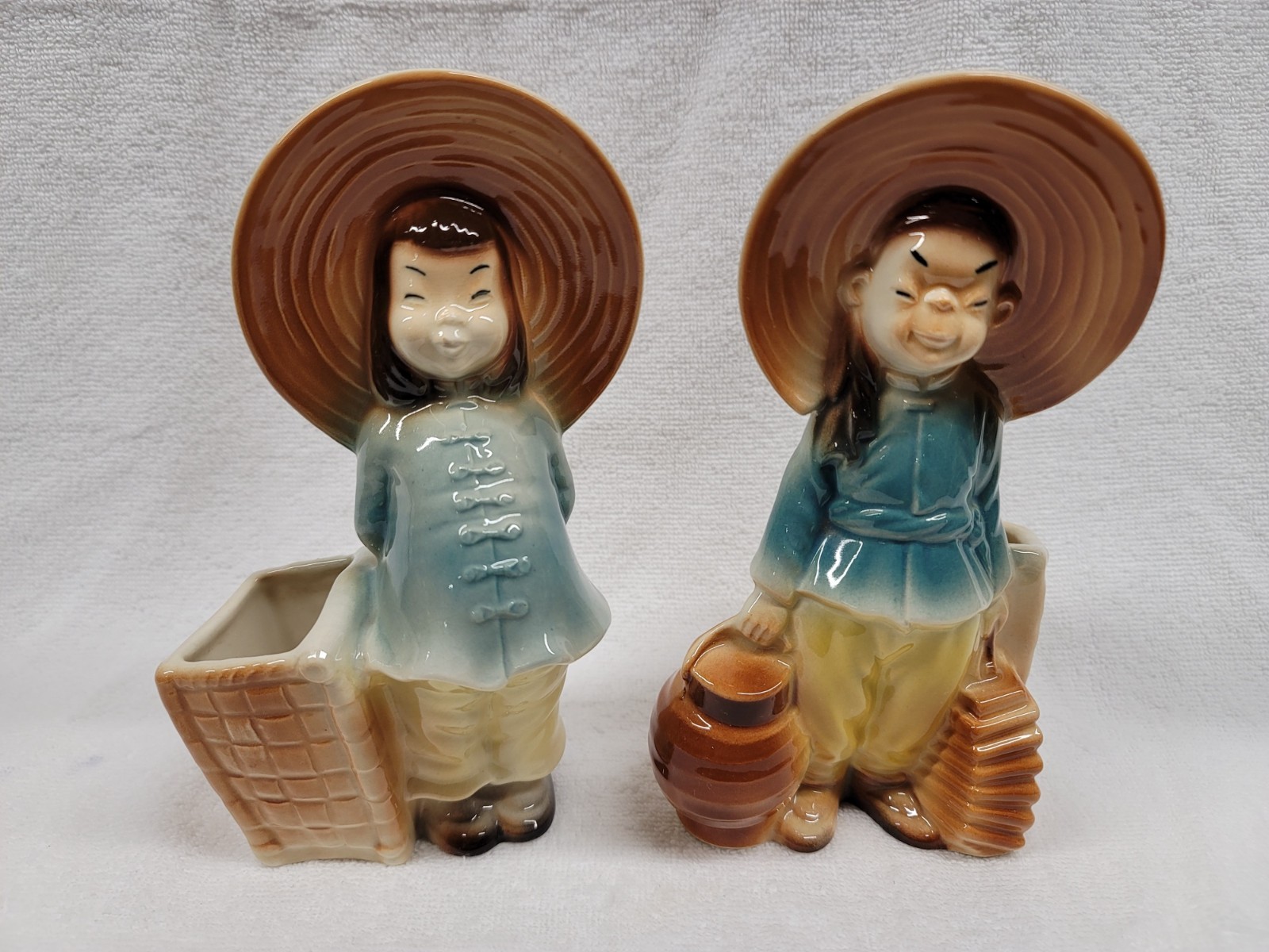 7 3/4″ ASIAN BOY & GIRL PLANTERS BY ROYAL COPLEY, ROYAL WINDSOR