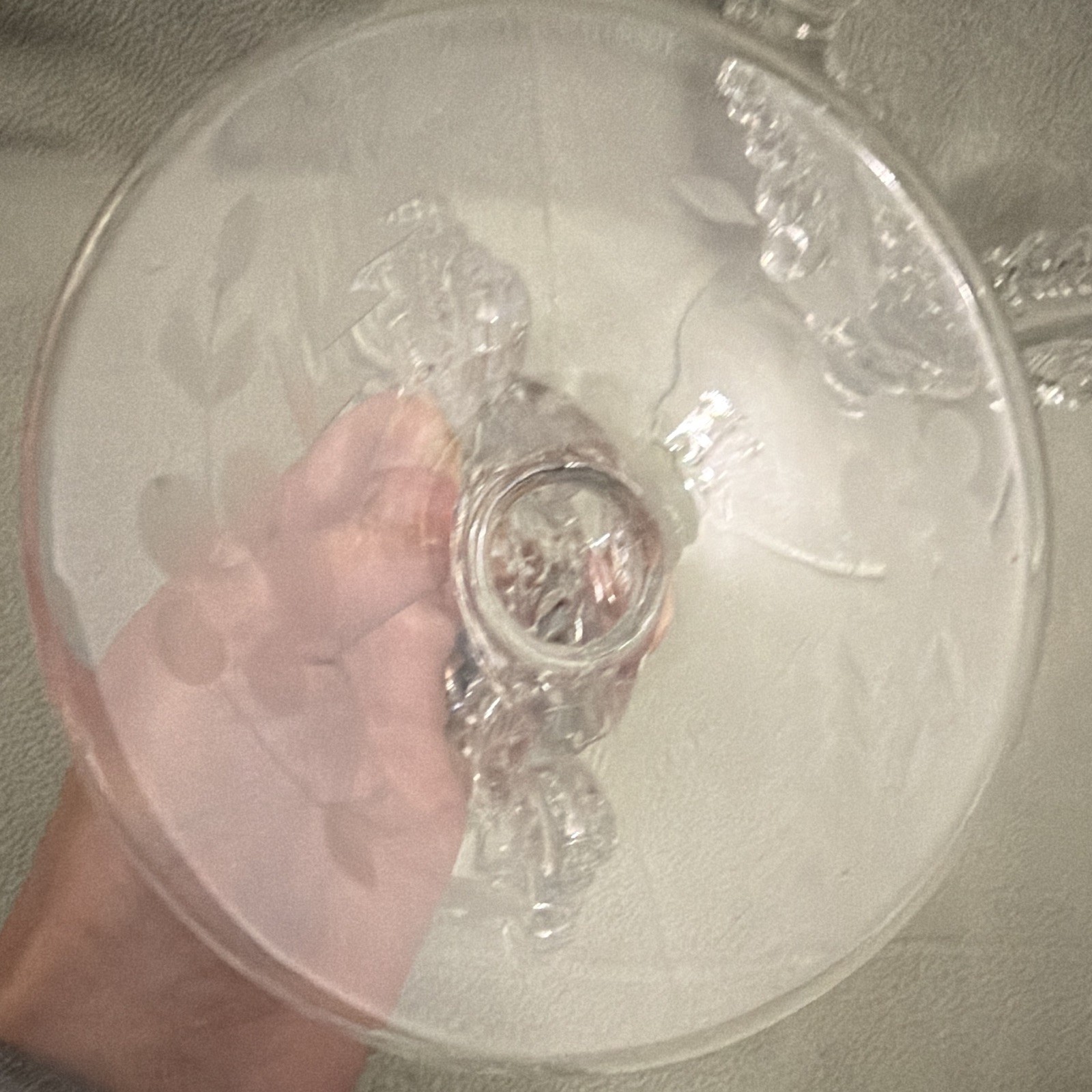 Clear Glass Double 2-Arm Candle Holder Candelabra Etched Grapes & Leaves Set of2
