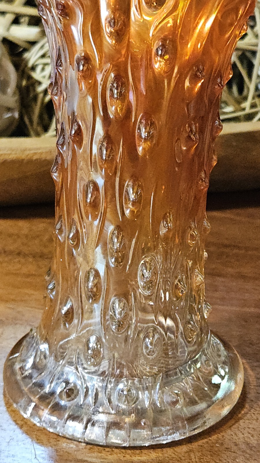 Northwood Carnival Glass Marigold ” Tree Trunk” Swung Vase 7 Inches EXCELLENT