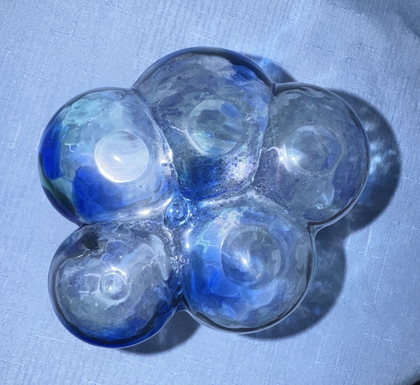 SEA of Sweden Rune Strand Handblown Blue and Green Speckled Glass Vase 6.25”
