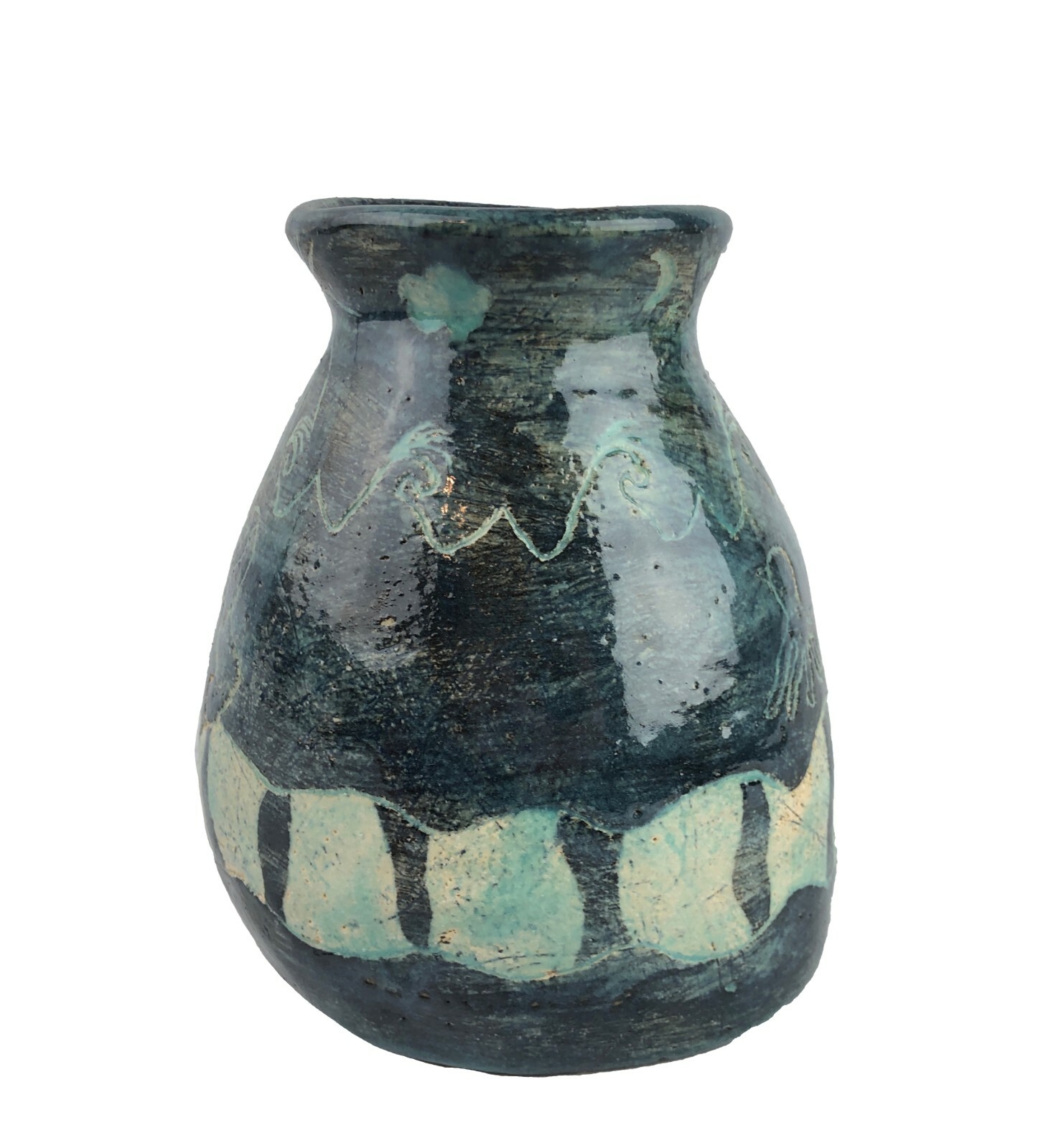 Studio Art Pottery Vase Decorated with Ocean Theme Giant Sea Monster Octopus