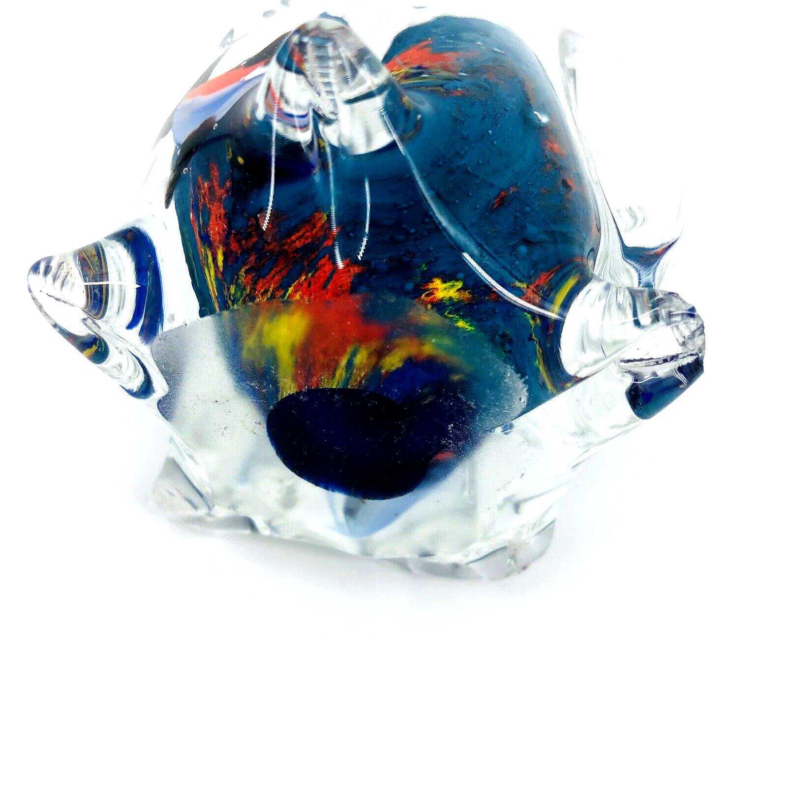 Hand-Blown Vintage Glass Penguin Paperweight with Reef and Fish in the Belly 4″