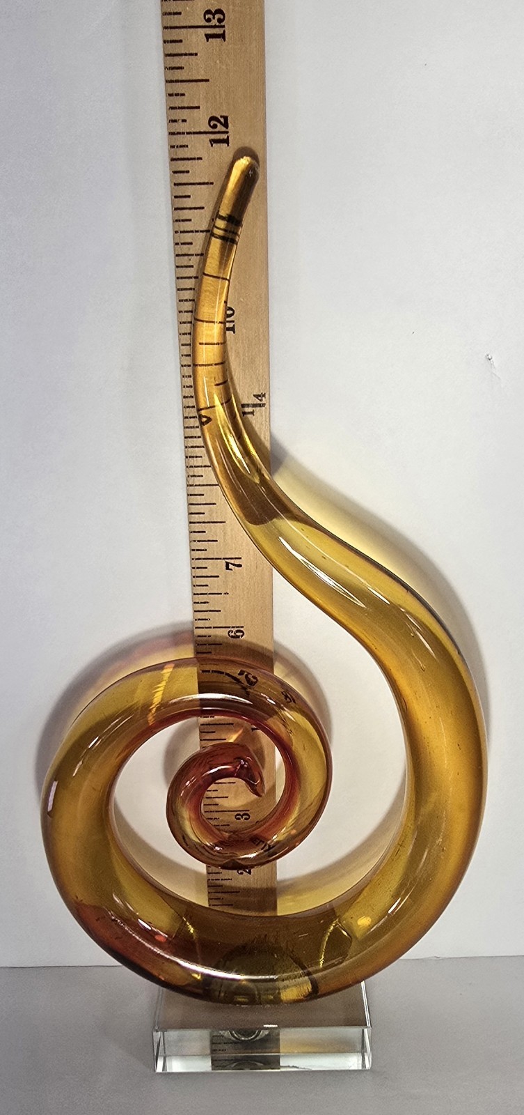 Vintage Murano MCM Venetian Red & Amber Glass Music Note/SCROLL Sculpture Italy