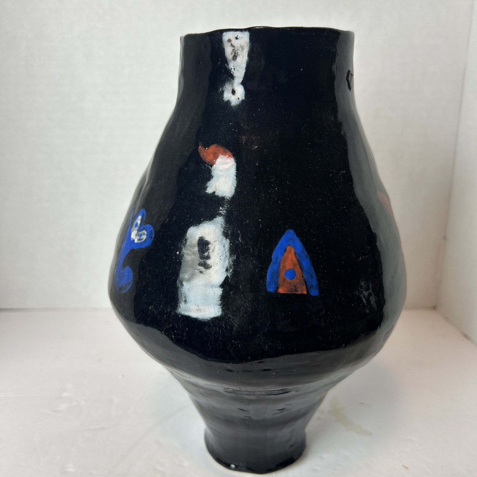 MCM Studio Art Pottery Handmade Vase Vessel Black Bold Colors Abstract Ceramic
