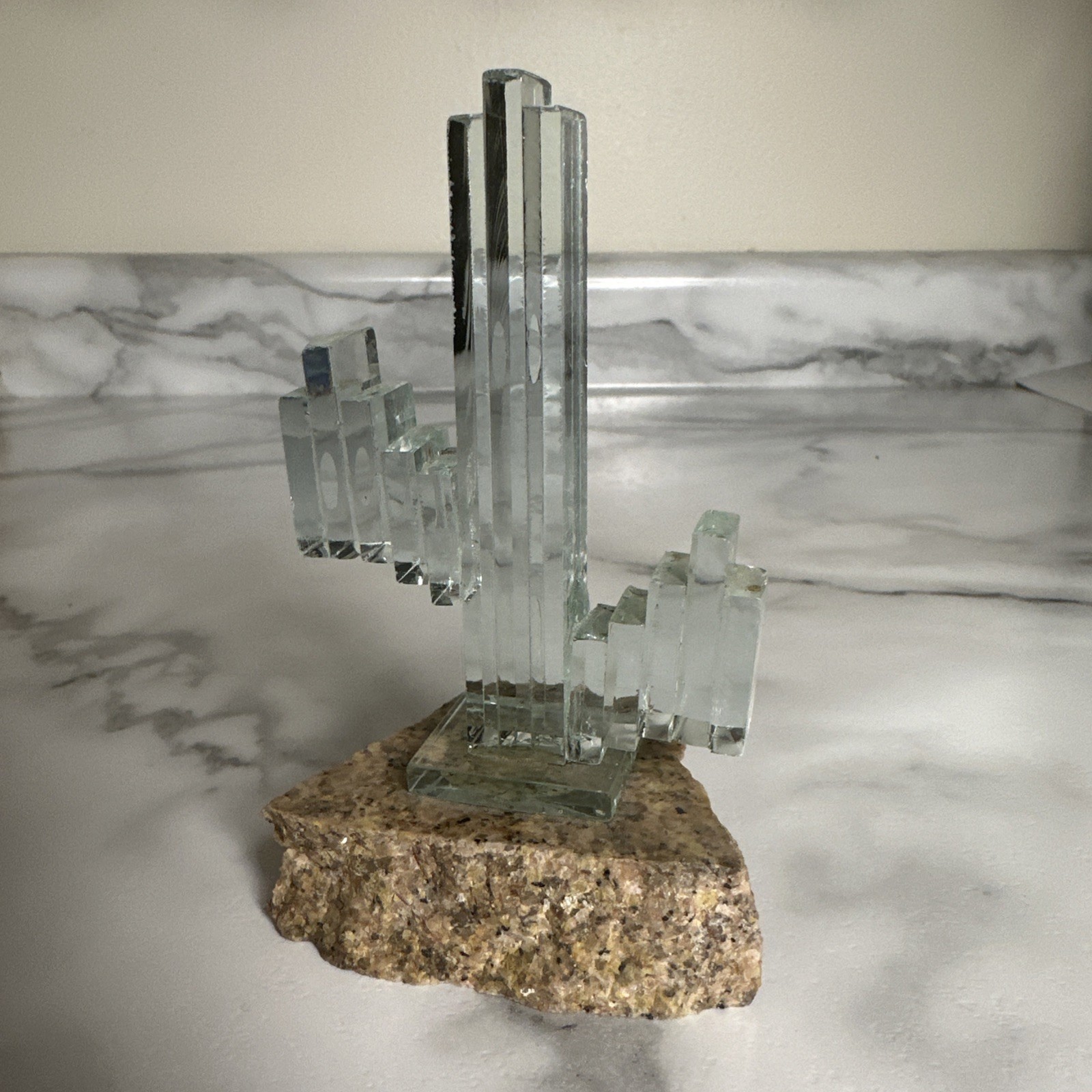 Cactus Green Cut Glass Sculpture Arizona Granite Souvenir Art Desert Native READ