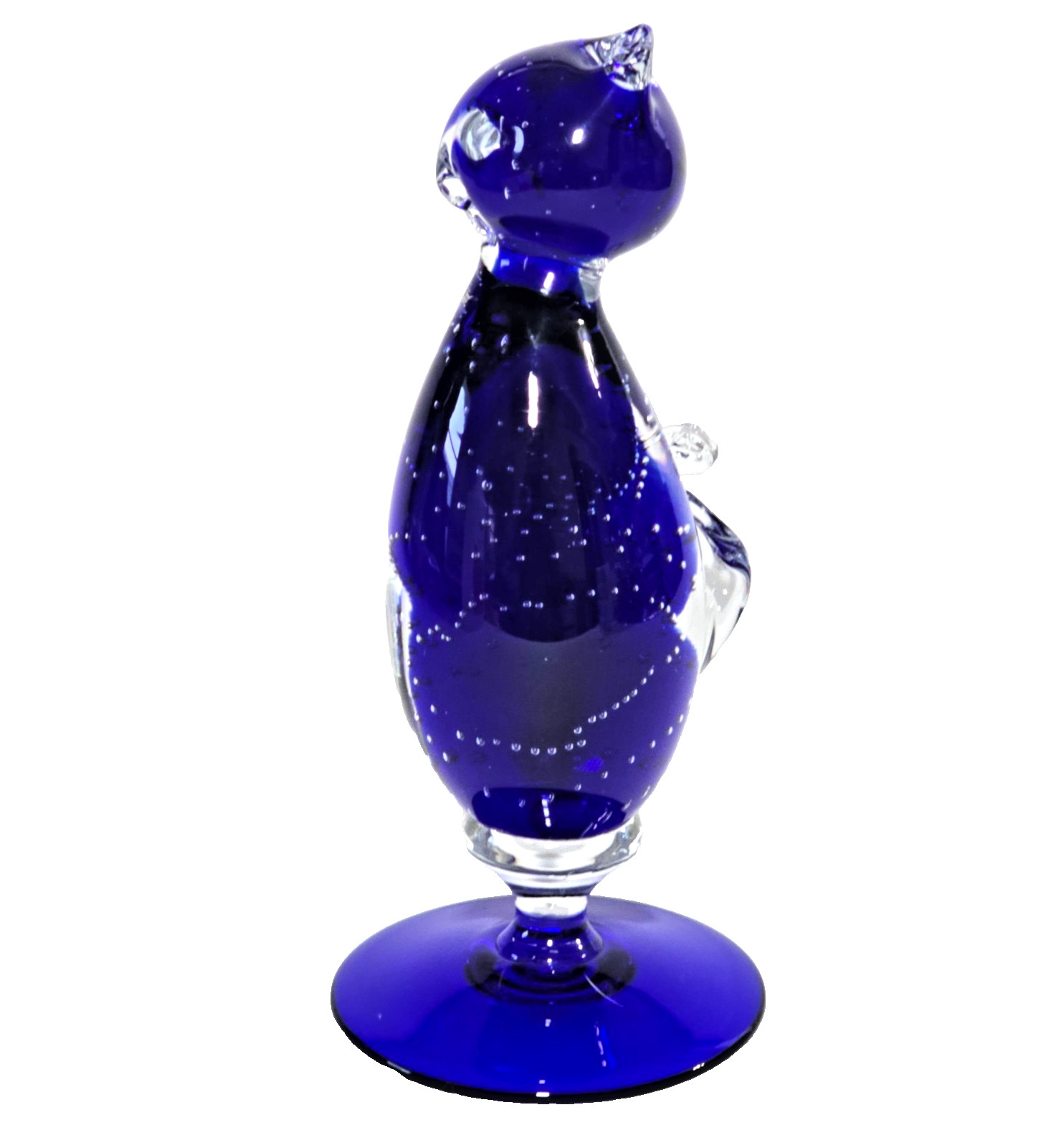 Silvestri Arte Murano Sculpted Art Glass Cat Figurine Cobalt Blue 6.5″ Italy