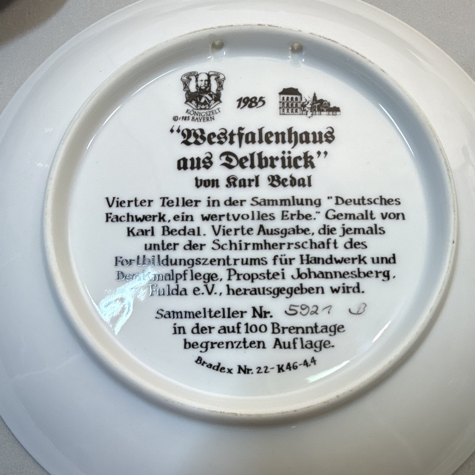 Vintage Set of 5 Konigszelt Bayern German House Plates Karl Bedal 1980s