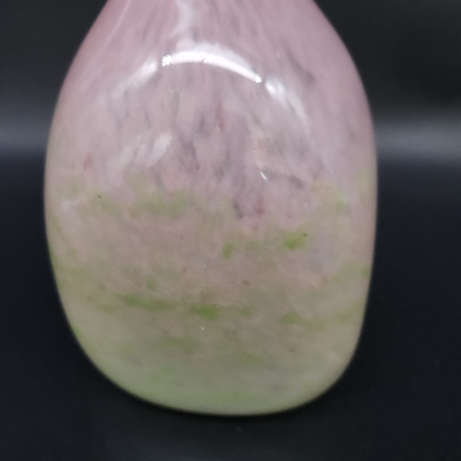 Pink Green Mottled Long Neck Art Glass Vase Home Decor 13″ Tall Square Base