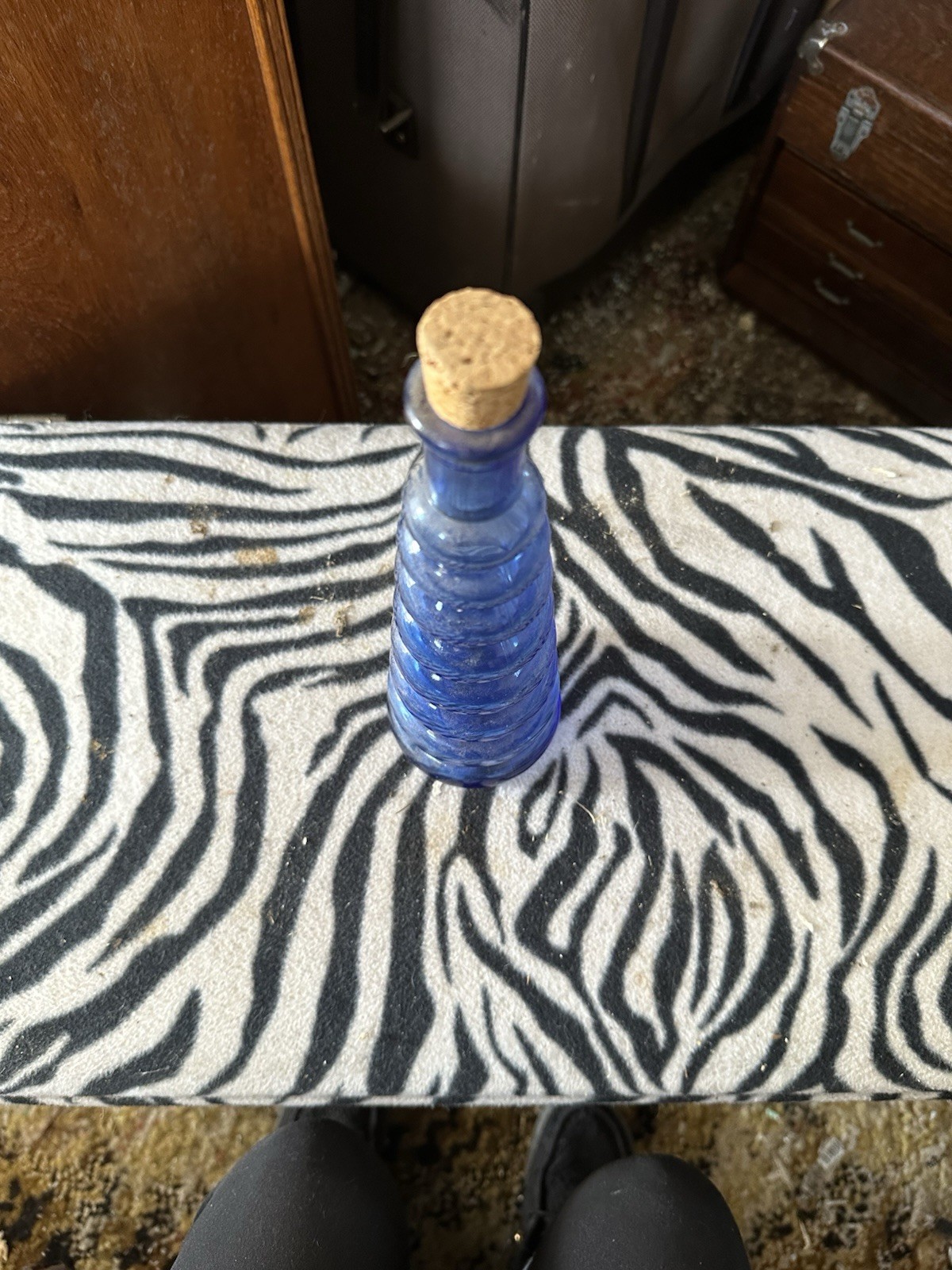 Vintage 9.5 Inches Tall Cobalt Blue Glass Stacked Bubble Bottles Ribbed Vase