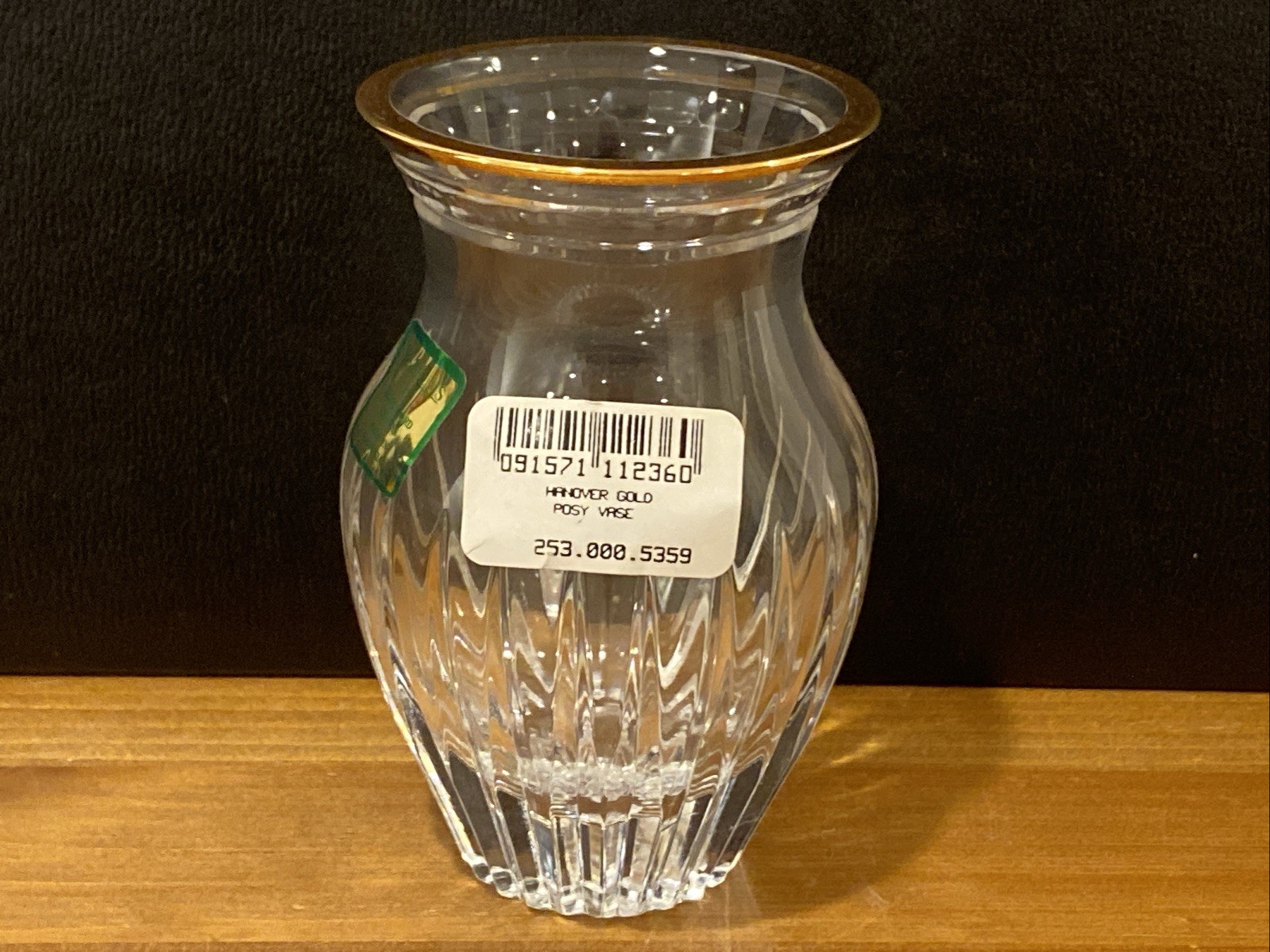 Marquis By Waterford Crystal Vase Hanover Post Gold Trim Rim 4” Tall