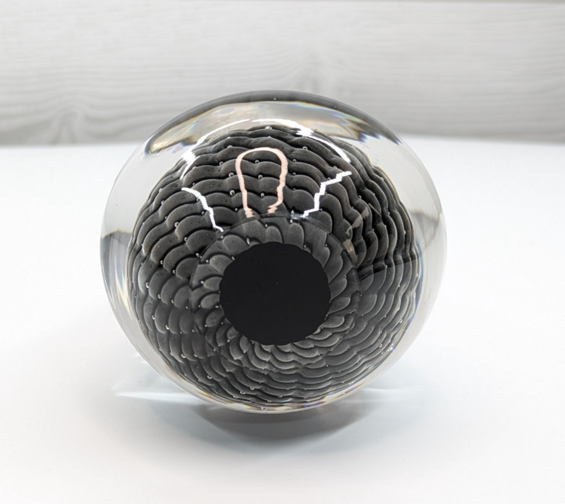 FM Ronneby Clear/Gray Owl Swedish Art Glass Paperweight Figurine 4″ by 3″