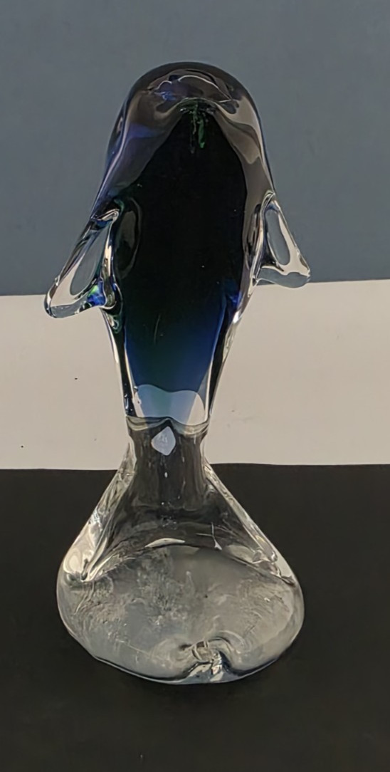Art Glass Dolphin Figurine Paperweight 6” Green Blue Clear Unbranded
