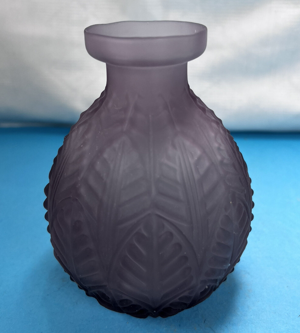 Vintage BALOS Satin Glass, Frosted Amethyst color, Mouth Blown Bud Vase Signed