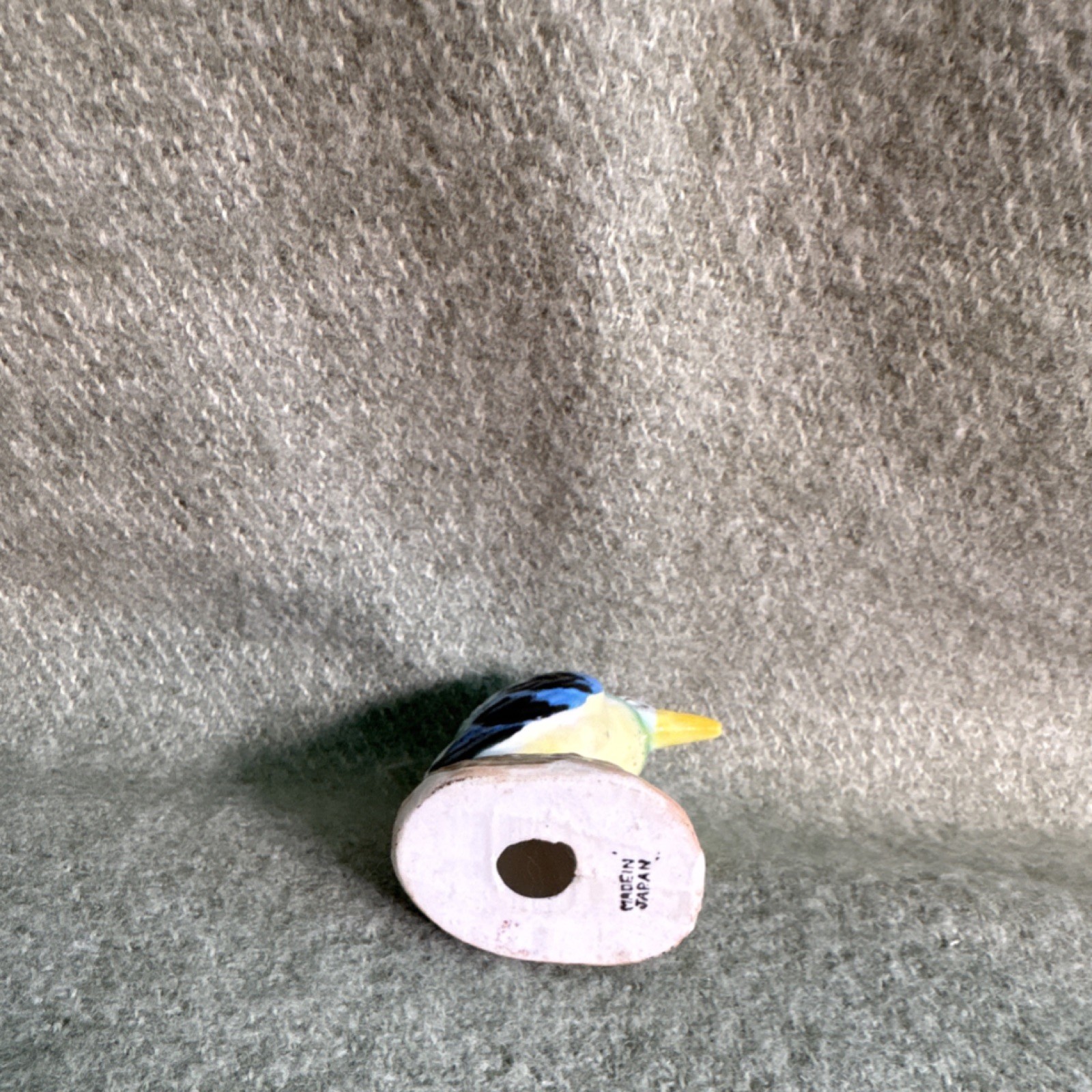 Colorful Glossy Ceramic Bird Figurine Japan Green Blue Yellow Brown White