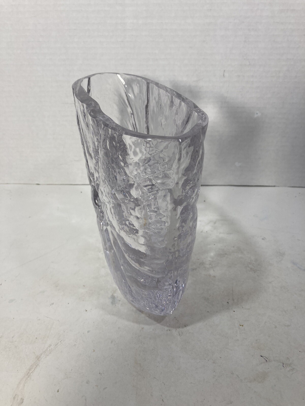 Vtg Modernist Ice Glass Vase by Rune Strand for Sea Glasbruk Sweden 1960s-Signed