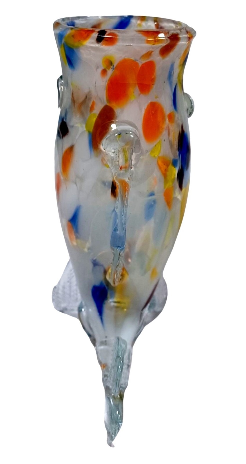 Murano Rainbow Confetti Fish Vase Pitcher Glasses Sculpture Art Glass Set of 3