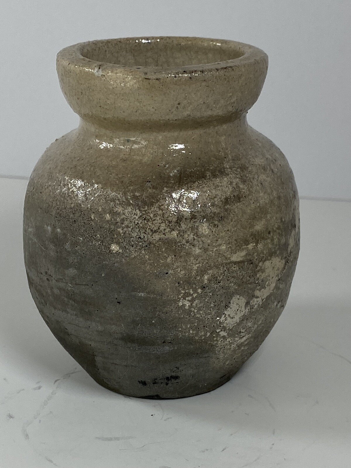 Raku Studio Art Pottery Small Pot Vase Artist Signed Stone Look Gray Fire Finish