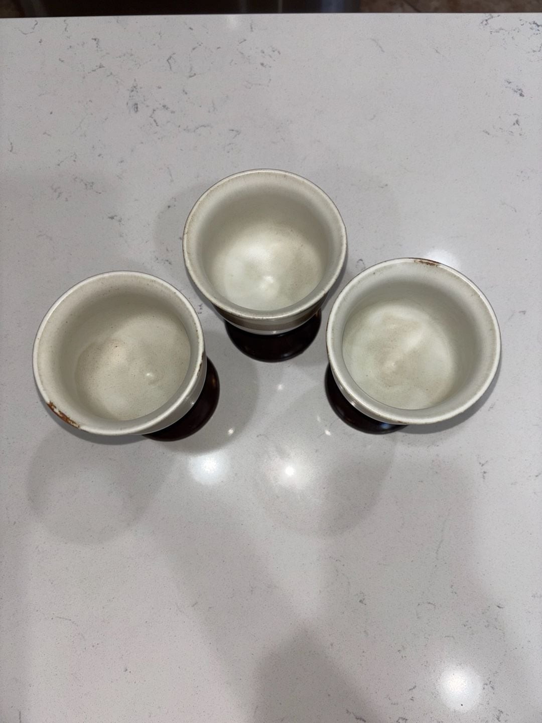 Vintage Otagiri Stoneware Goblets Brown and Cream Swirl 5.5” Set of 3