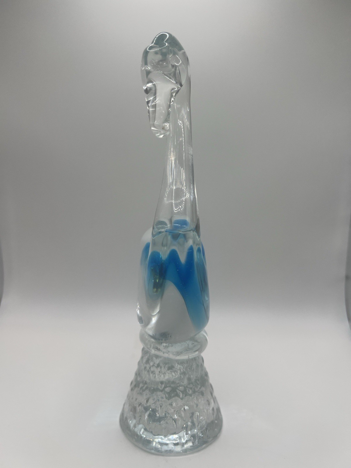 VTG Murano MCM Art Glass Flamingo Blue Heron Light Blue Clear 7.5” Tall Coastal