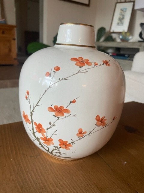 Hyalyn Asian Art Pottery Cherry Blossom Flower Vase Ginger Jar