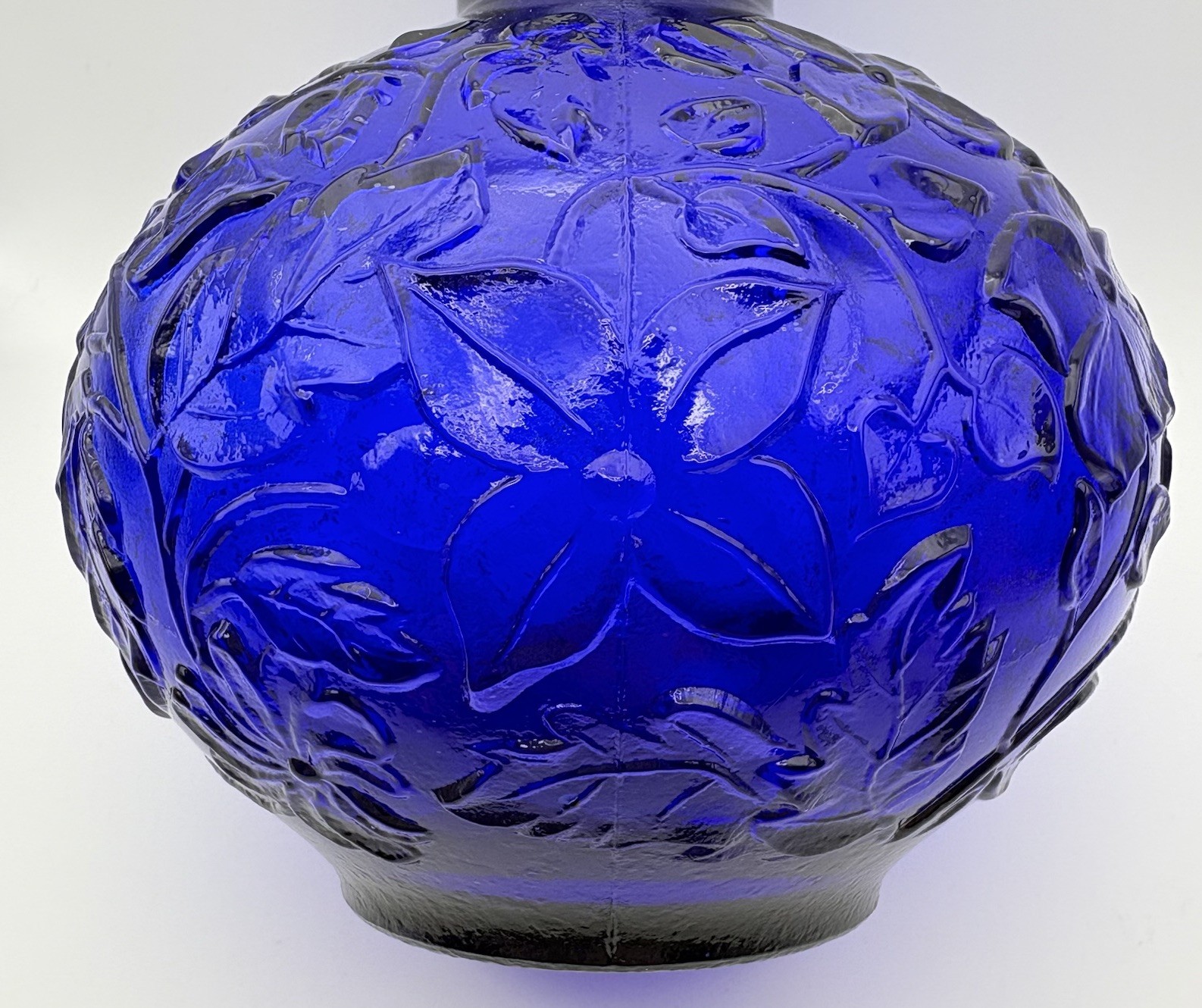 Vintage Cobalt Blue Glass Vase Embossed Floral Unmarked Italy Style